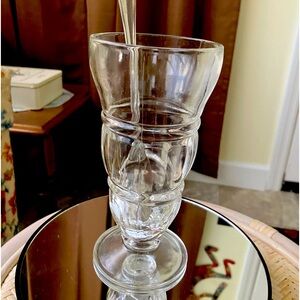 INDIANA GLASS AND SPOON SET FOUNTAIN GLASS ICE CREAM FLOAT -SHAKE SHOPPE